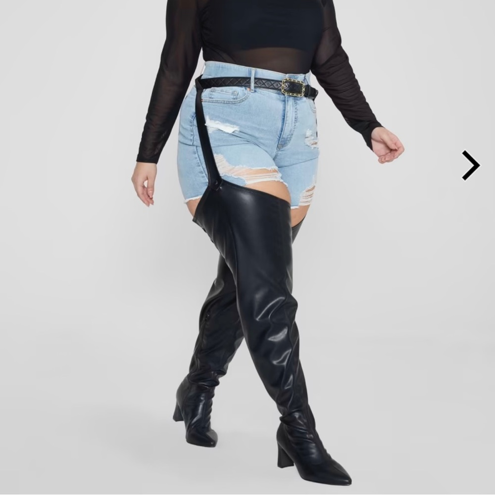 SIZE 11 Wide Calf Thigh-High Boots With Belt Strap